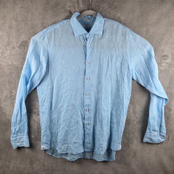 Tiki Napoli Other - Tiki Napoli 100% Linen Blue Shirt Mens XL Long Sleeve Made in Italy Casual